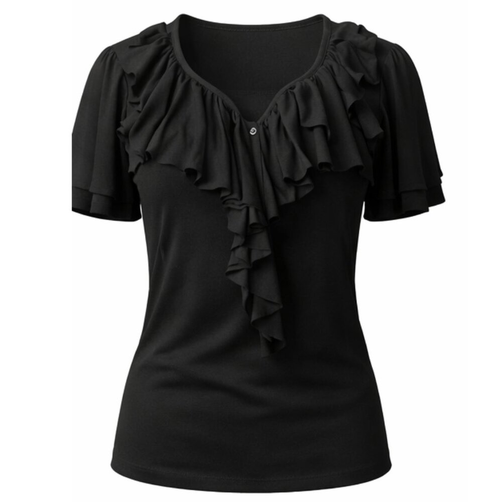 New, Ralph Lauren Pima Ruffle Button Flutter Sleeve Blouse - Picture 14 of 16